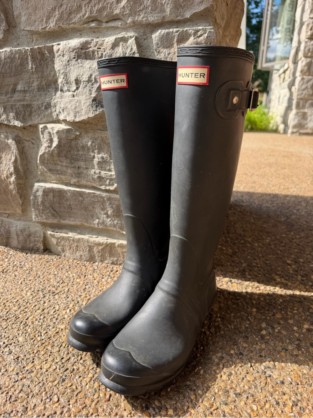 Hunter Women's Tall Black Rain Boots with Side Buckle